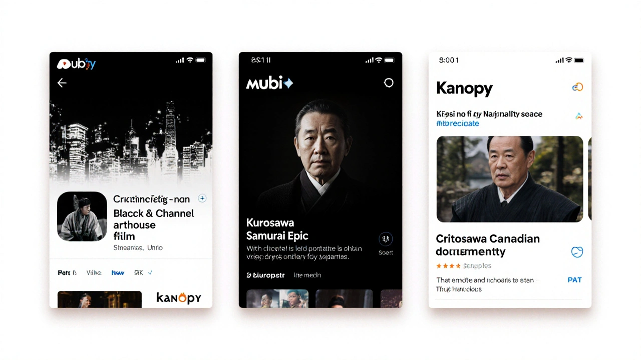 Three streaming platforms displaying international films with accurate English subtitles on a digital interface.