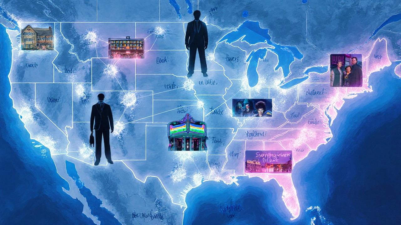 A web of light connecting communities where indie films sparked viral word-of-mouth buzz.