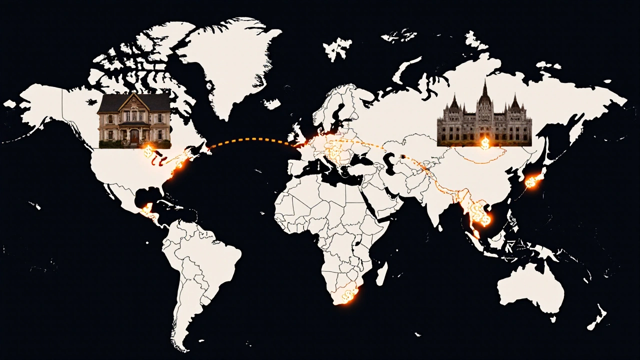 Global map showing glowing connections between top streaming production locations and tax credit icons.