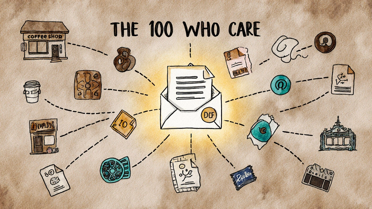 Hand-drawn map connecting indie film touchpoints to a glowing email inbox