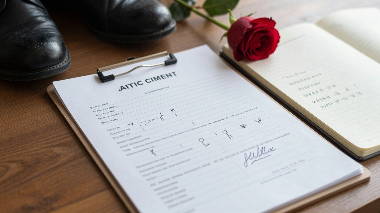 A signed consent form with handwritten choreography notes for an intimate scene.