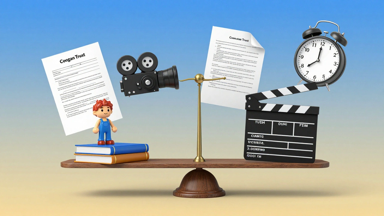 A symbolic scale balances a child's education and entertainment, with legal documents and time constraints around it.