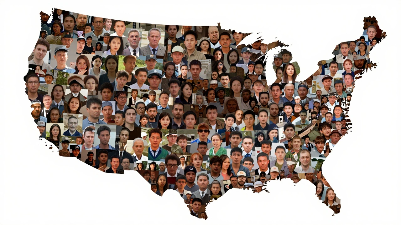 A U.S. heat map with human faces clustered by inequality, darkening where data is most severe.