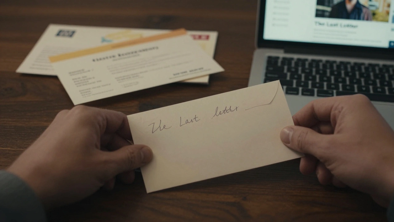 Handwritten letters placed on wood with festival emails and a press kit screen in background.