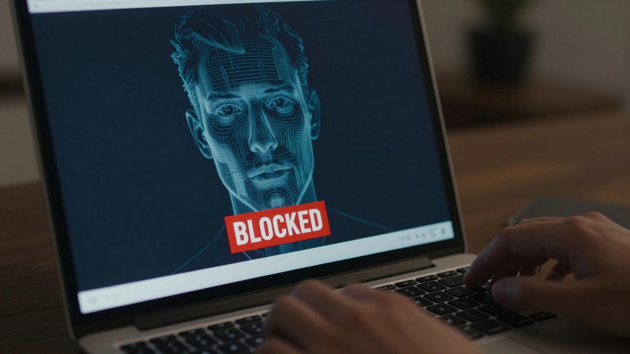 Laptop screen with invisible watermark and blocked screen recording overlay.