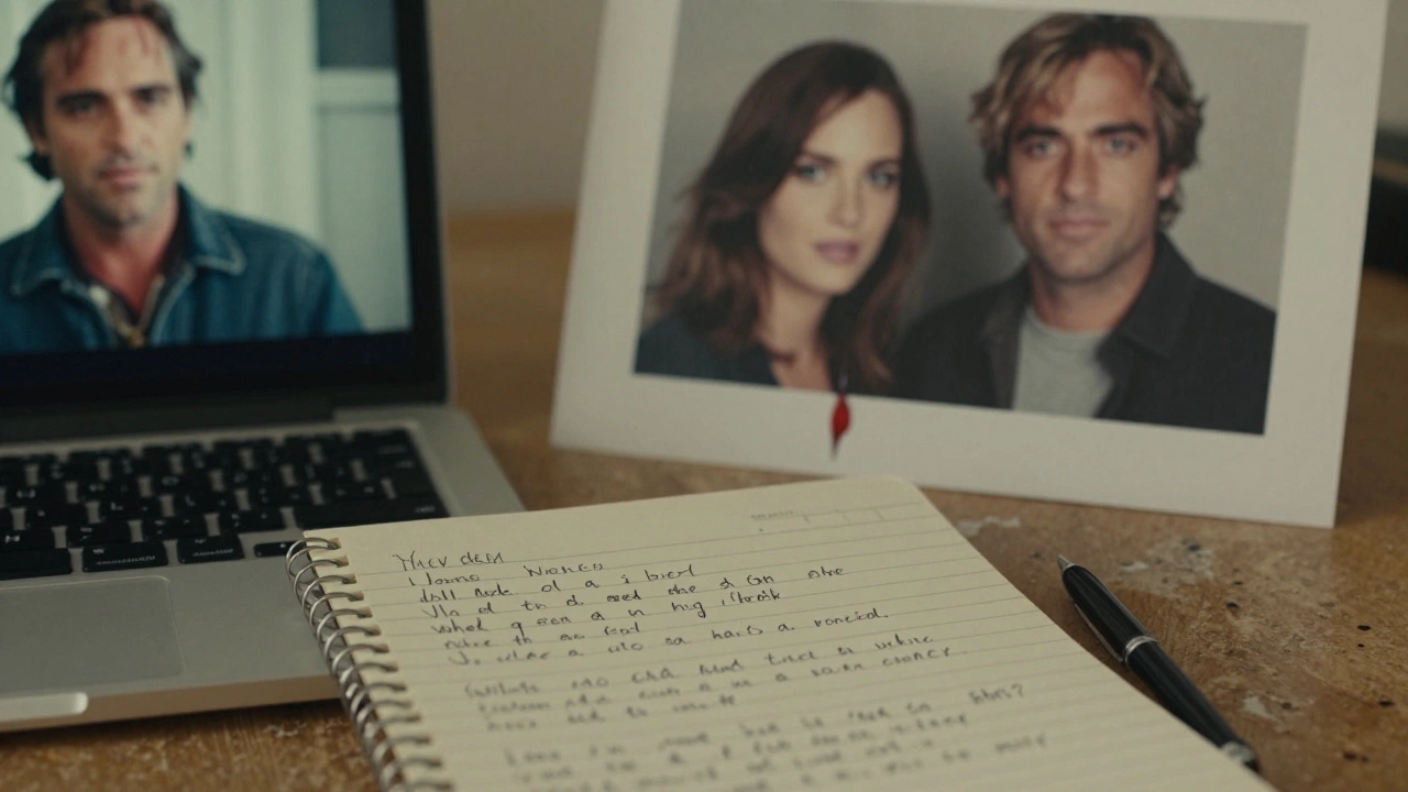 Personal items from Spike Jonze's creative process: voice notes, film still, and a tear-stained photo.