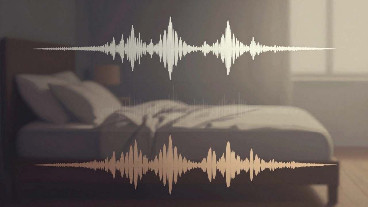 Three vertical audio layers: dialogue on top, sound effects in middle, music at bottom, visually layered like a spectrum.