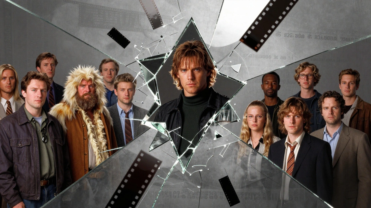 A fractured mirror showing three generations reacting to The Phantom Menace across different eras, symbolizing shifting perceptions over time.