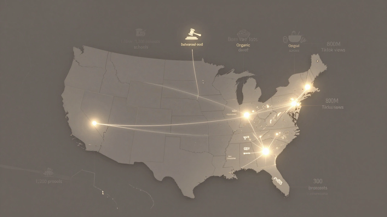 A U.S. map showing glowing connections between documentary screenings and real-world policy and behavioral changes.
