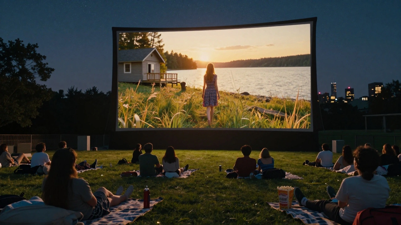 Hundreds watch a quiet Ontario coming-of-age film under the stars on a giant outdoor screen.