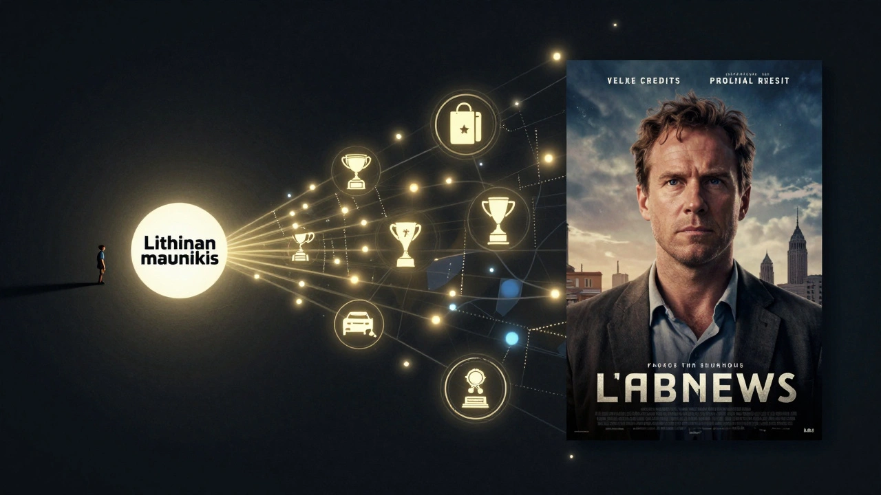 Small production logo beside a global film poster with icons of funding and festivals radiating outward.