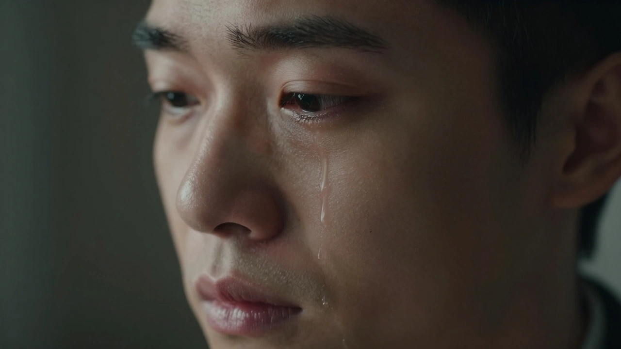 A tear falling down a character's cheek, composed of multiple layered blend shapes highlighting emotional micro-expressions.