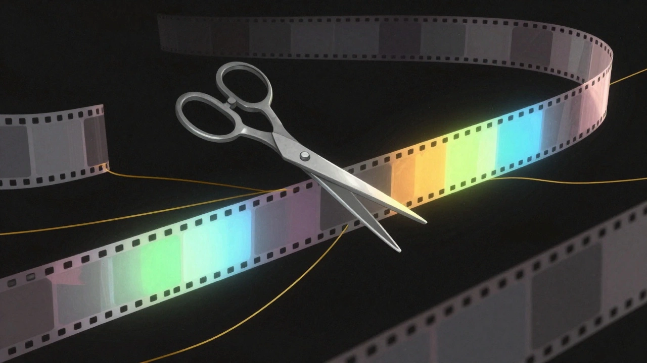 Abstract film strips being cut to highlight drama.