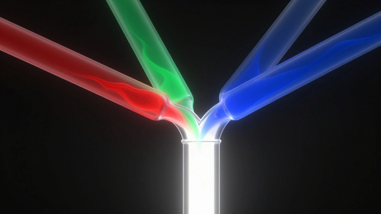 Abstract illustration of different colors merging into a neutral tone.