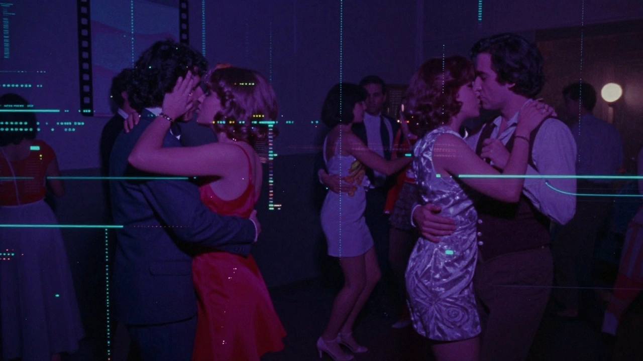 AI reconstructs lost 1969 footage of queer dancers with glowing digital fragments.