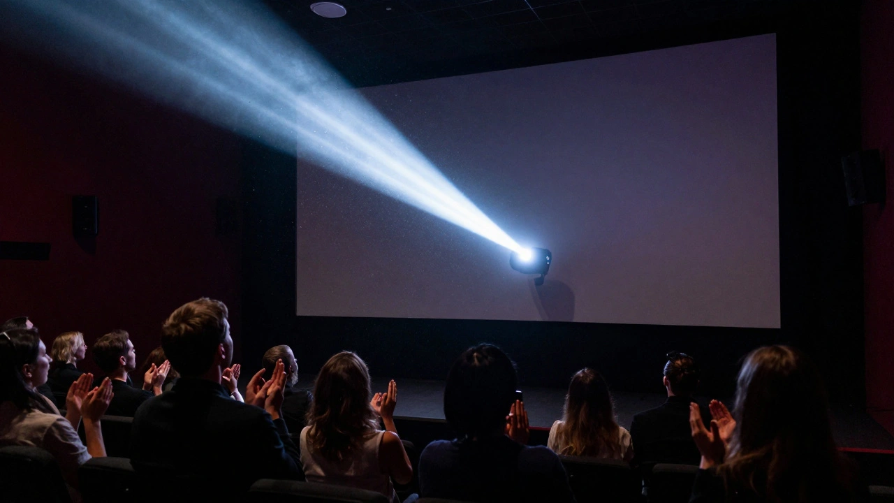 Audience clapping in theater during film premiere
