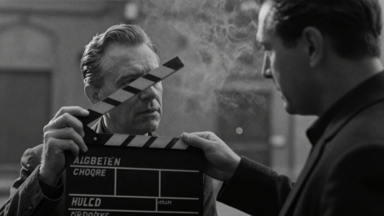 Black and white photo of filmmaker and performer connecting.