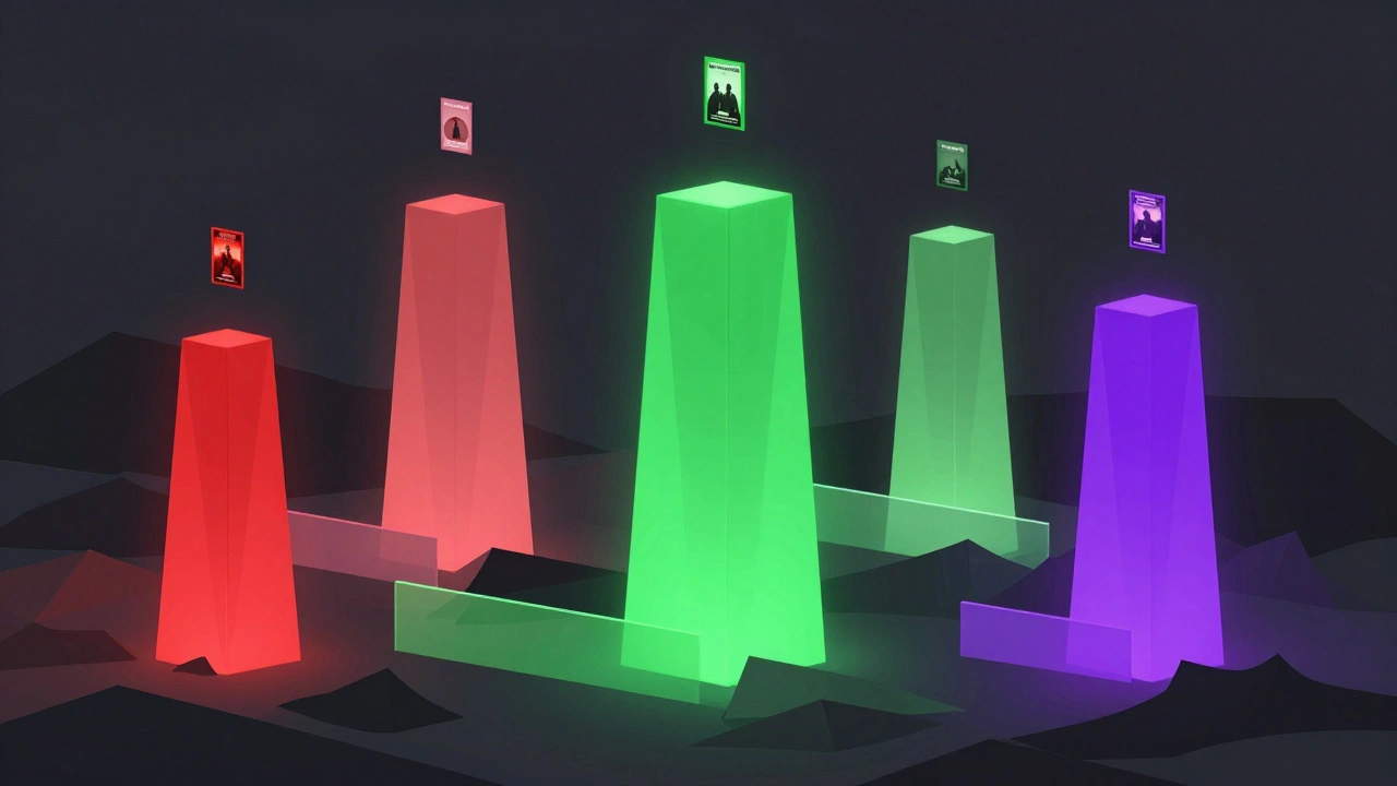 Colorful geometric towers representing exclusive streaming services