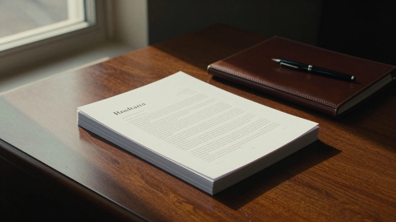 Neat stack of script papers on a wooden desk