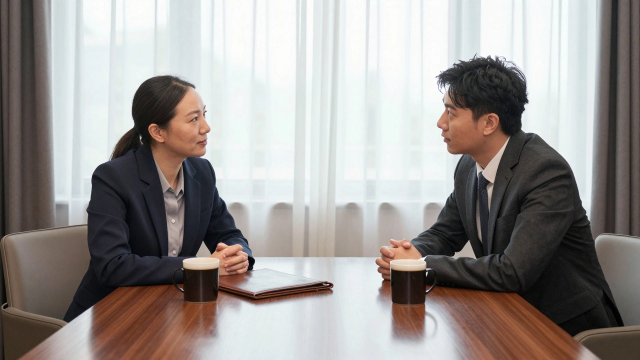 Producer and agent negotiating a deal in a private meeting room.