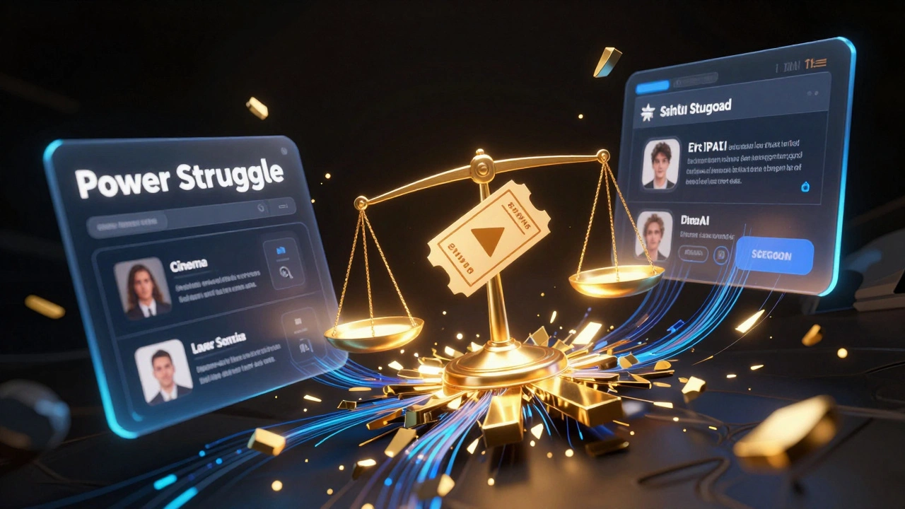 Abstract representation of the financial balance between cinemas and digital platforms