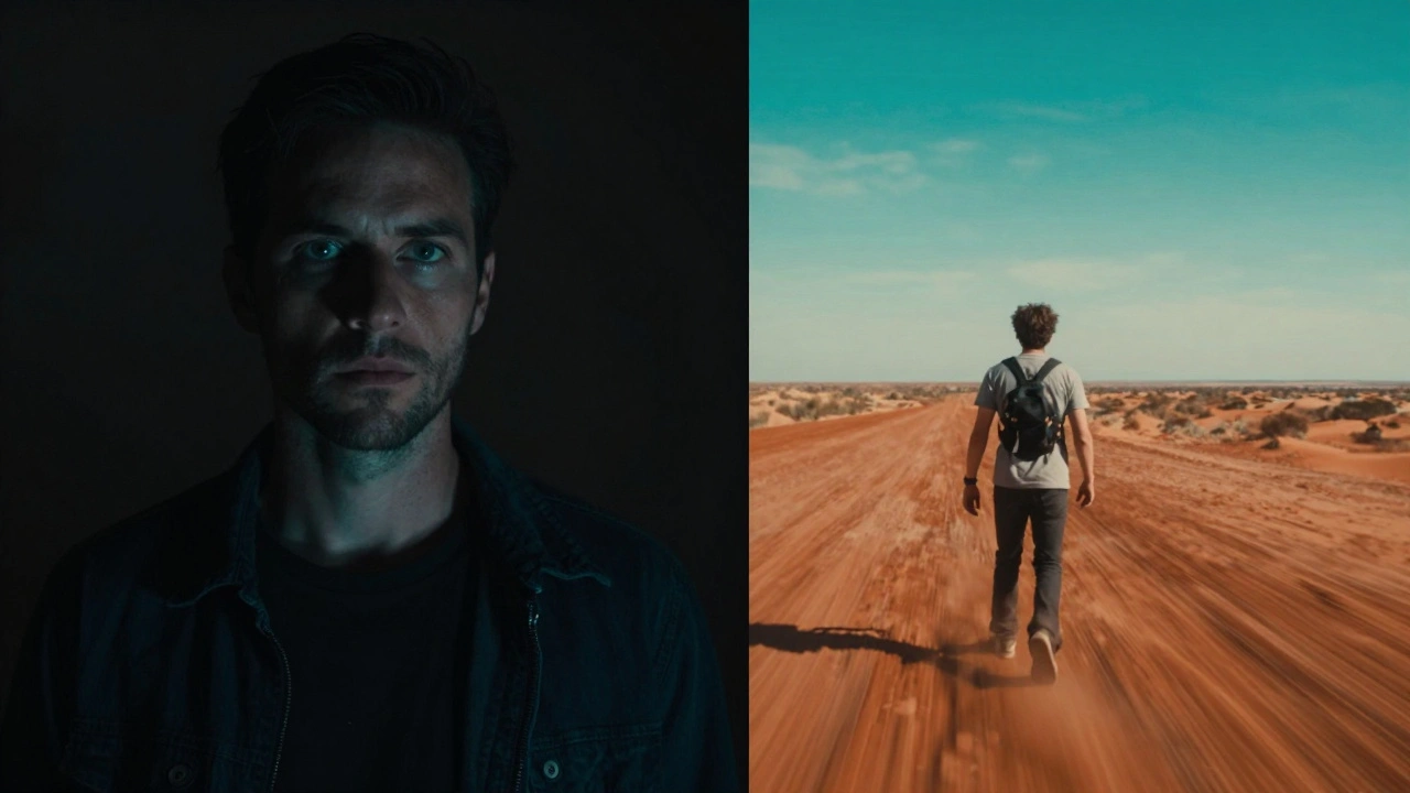 Comparison of a moody close-up shot and a bright wide-angle action shot of the same character.