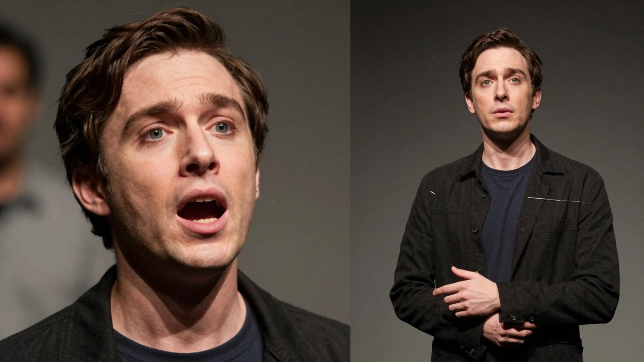 Conceptual split image showing raw spontaneity versus a rehearsed acting performance.