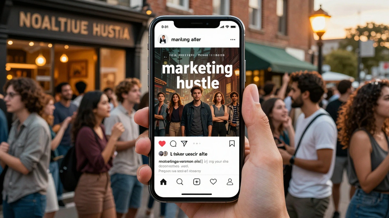 Crowd of people queuing outside a boutique cinema for an independent film premiere
