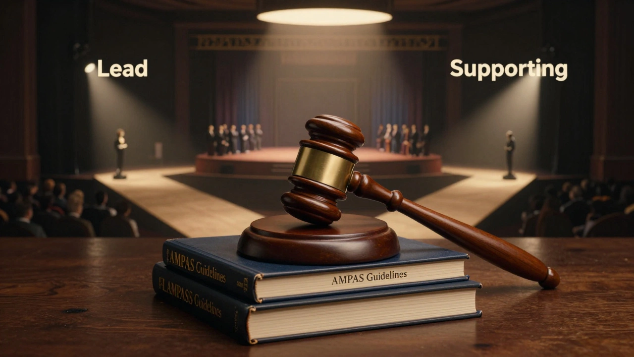 A gavel resting on rulebooks with diverging paths for lead and supporting roles