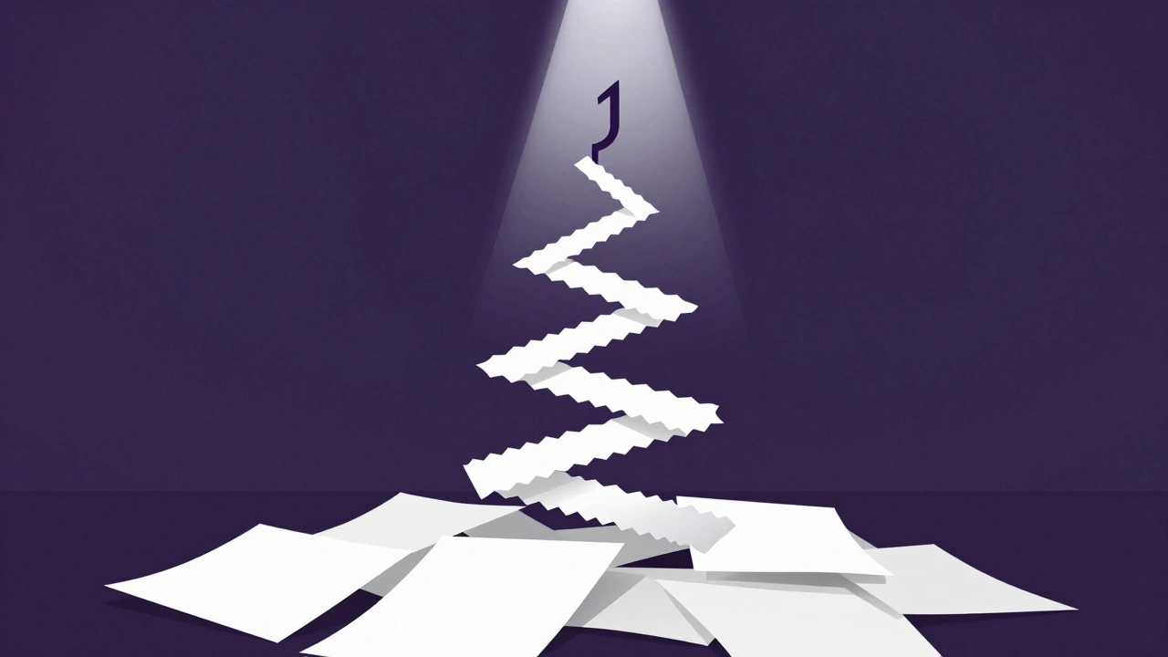 Abstract spiral of paper rising from rejected scripts