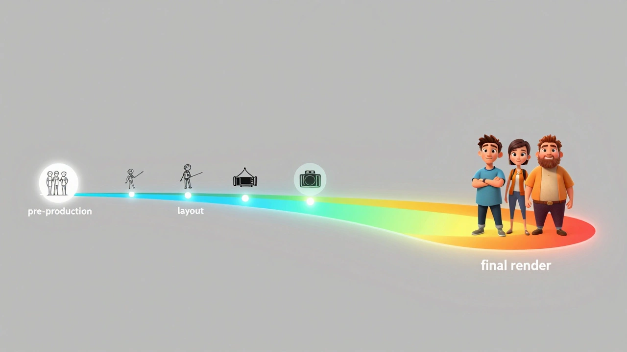 Abstract timeline showing the flow from rough sketches to final animation.