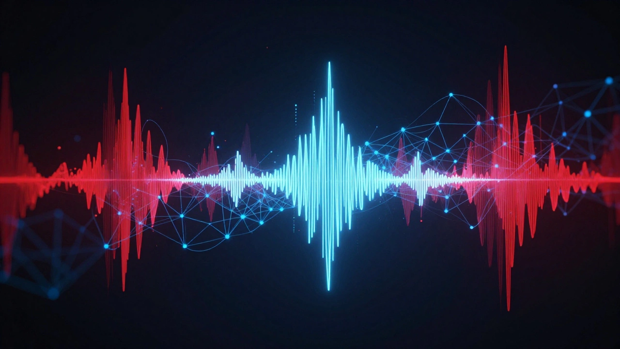 Abstract visualization of AI separating voice from noise