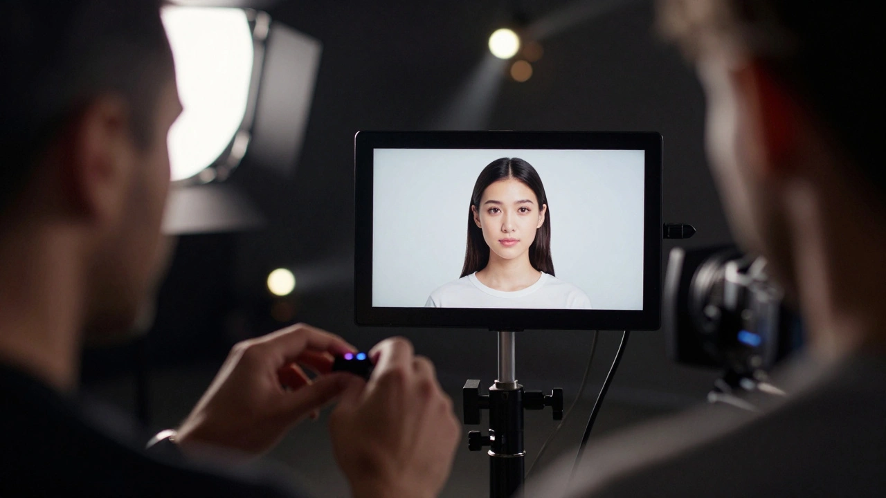 Camera monitor displaying balanced lighting setup