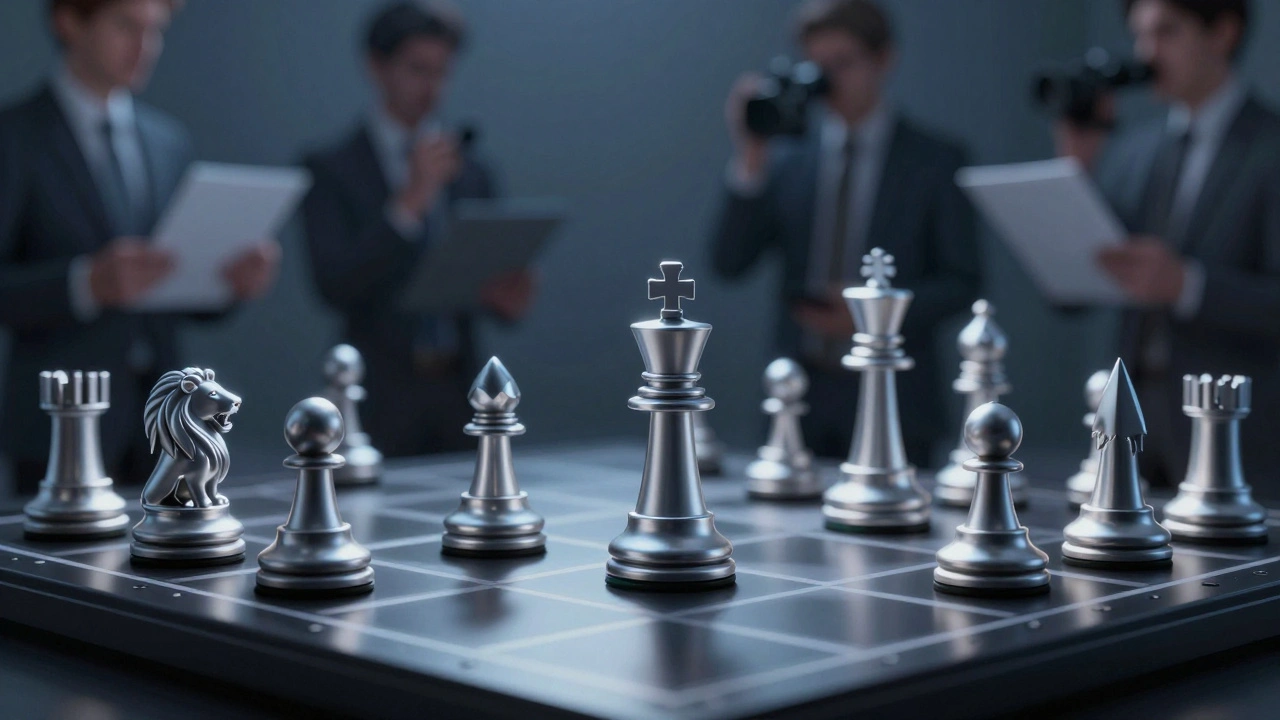 Chess game with festival-themed pieces symbolizing awards strategy