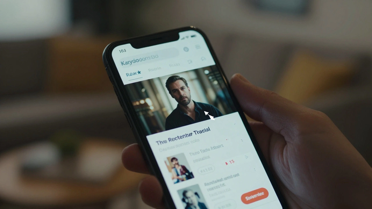 Close-up of a smartphone displaying a recommended film on a streaming platform interface.