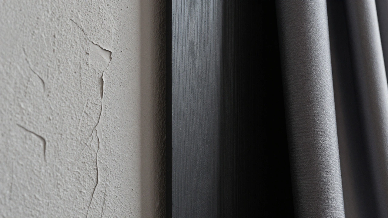 Close up of contrasting textures like plaster, metal, and silk