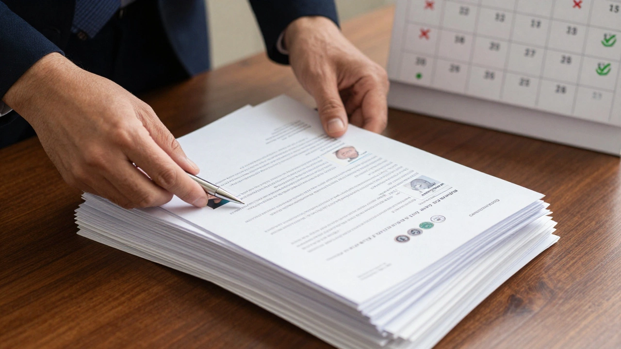 Close up of hands organizing visa documents and contingency plans