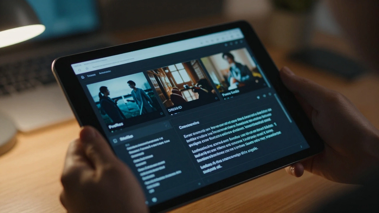 Close up of hands submitting a film digitally on a tablet screen
