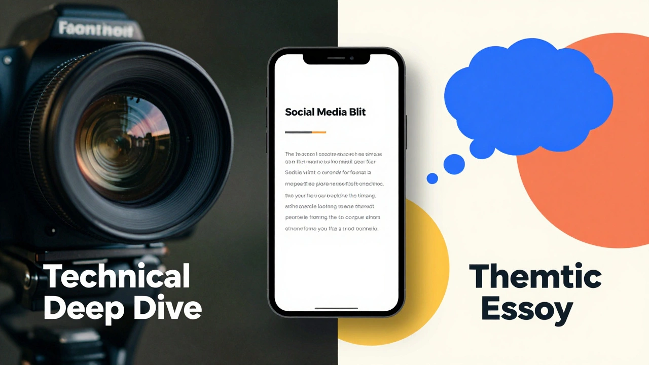 Collage showing technical, thematic, and social media review styles