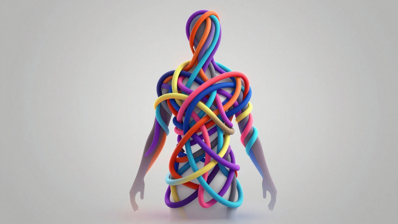 Colorful threads weaving into a human shape representing intersectionality