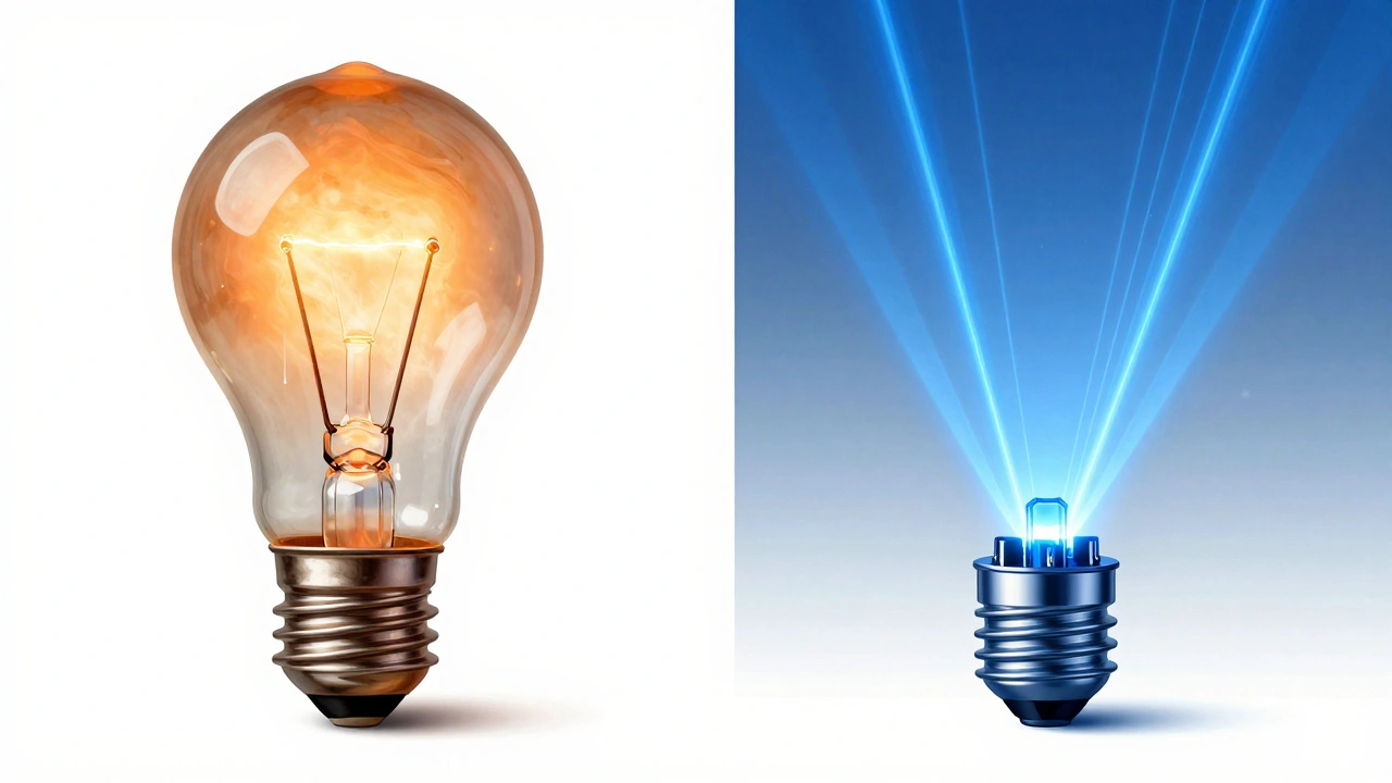 Comparison illustration of aging xenon lamp vs stable laser source