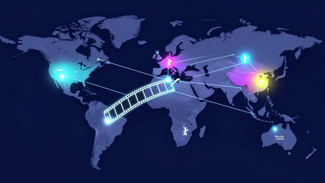 Conceptual map showing global film distribution network connections