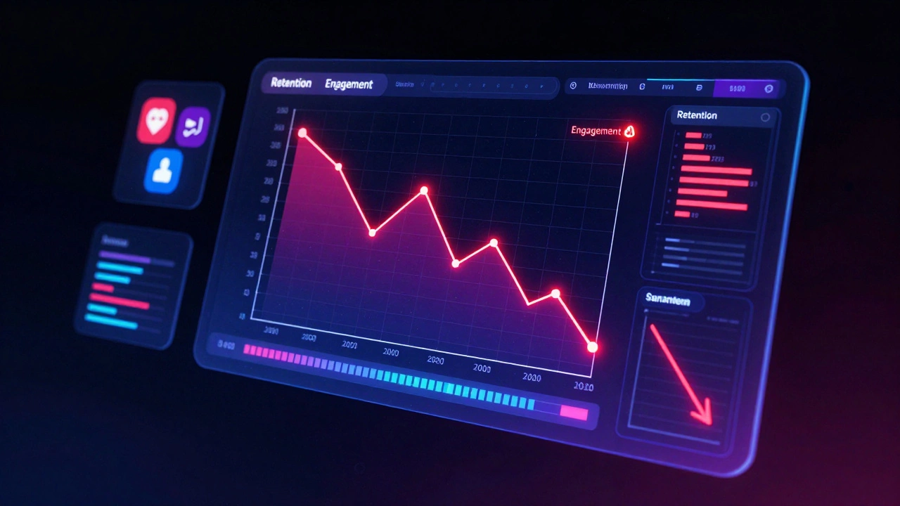 Digital dashboard displaying declining franchise engagement metrics