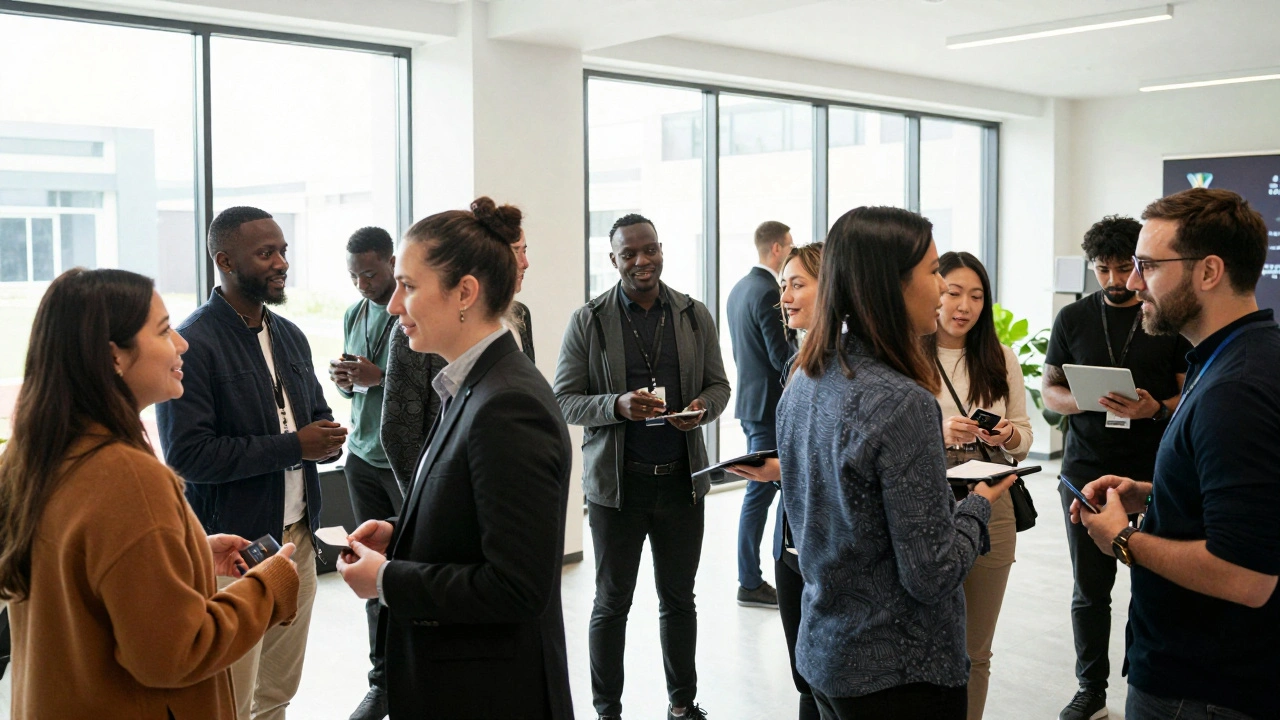 Diverse filmmakers networking at an international film festival