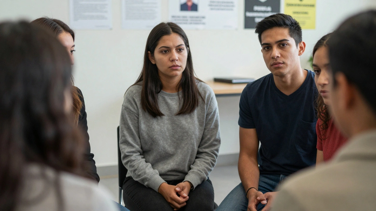 Diverse group of victims' families sharing stories in an intimate interview setting
