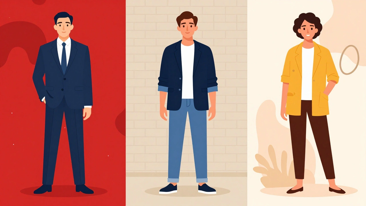 Editorial illustration comparing professional outfit styles for different types of film festival Q&amp;As.