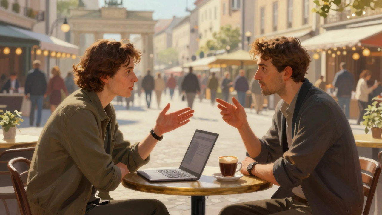 Filmmaker and agent negotiating over coffee