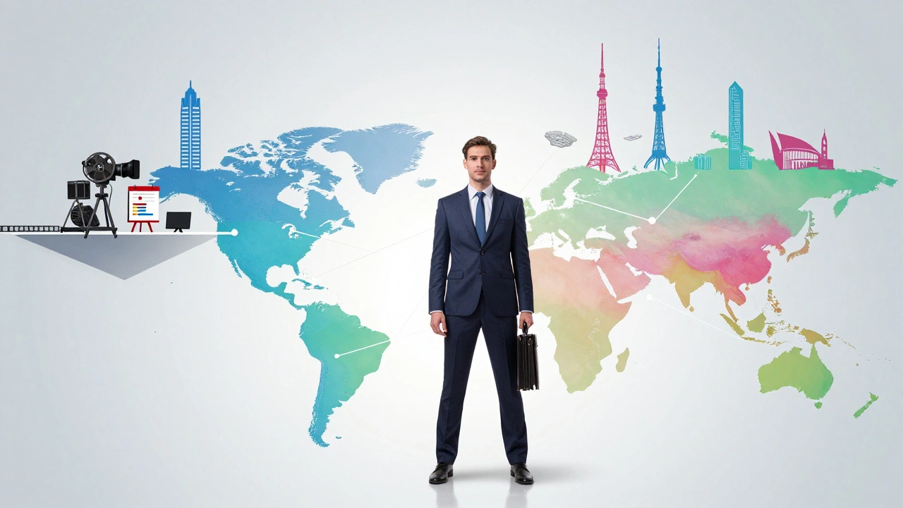Illustration of sales agent bridging creative studio and global markets