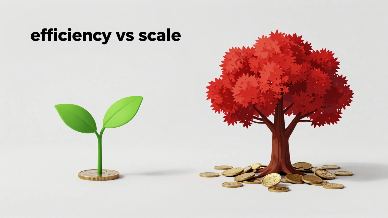 Metaphor comparing efficient indie growth versus inefficient blockbuster scale.