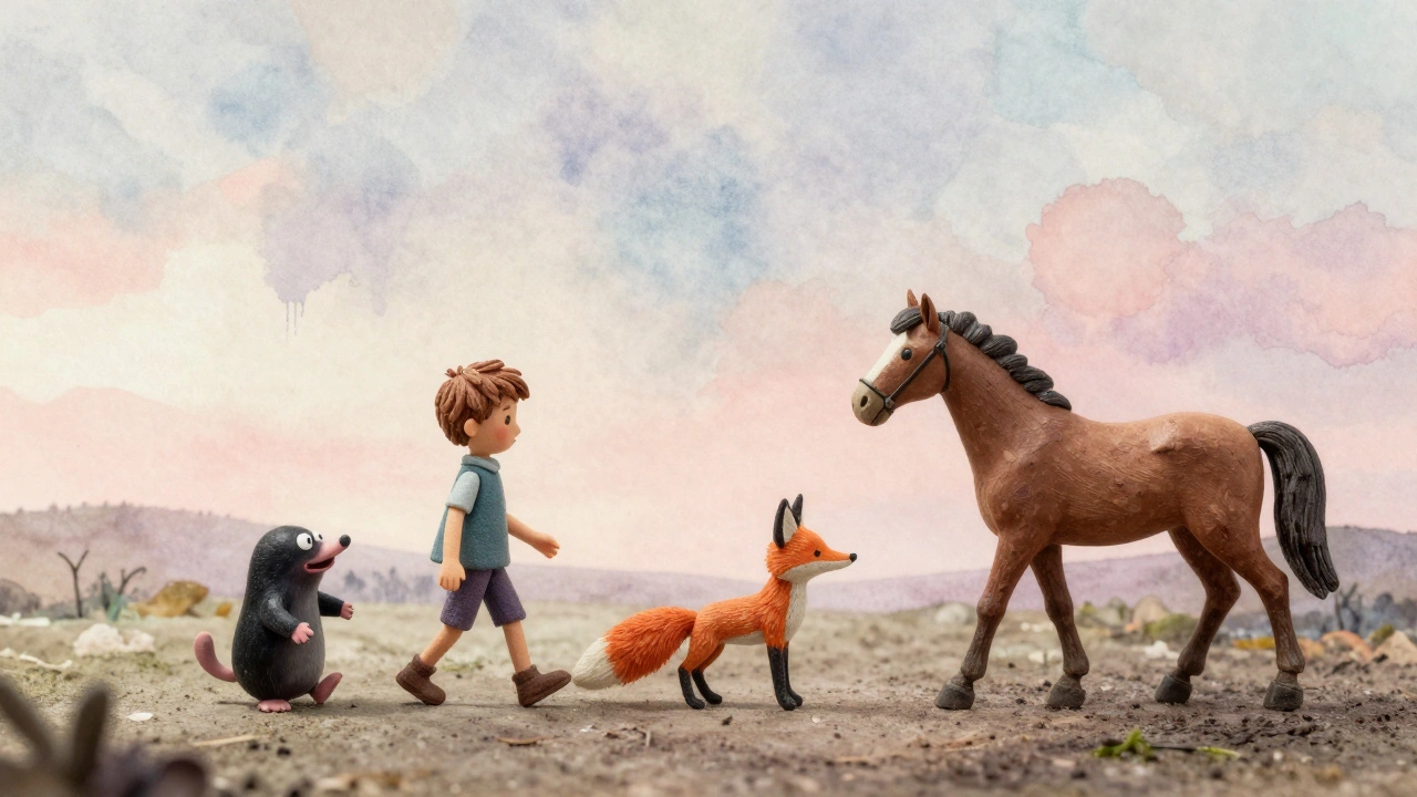 Minimalist characters in a watercolor and 3D hybrid landscape